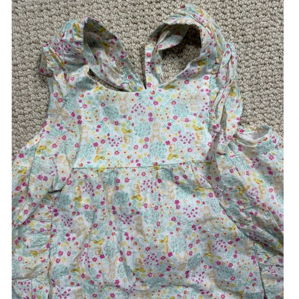 Shabby Chic Dress Girls Size 6 Spring Sundress Bunny Rabbit Floral Whimsical - Picture 3 of 7